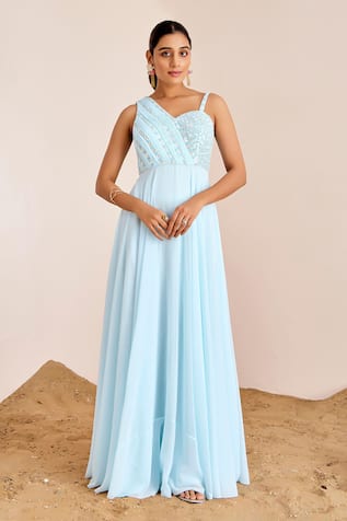 Sequin Yoke Embroidered Gown 