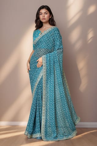 Khwaab by Sanjana Lakhani Bandhani Pattern Embroidered Saree With Blouse 