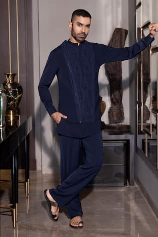 Navy Blue Hand Embroidered Kurta Set 