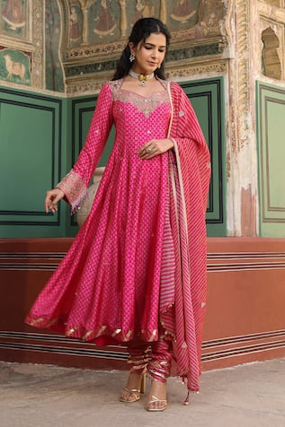 Label Niti Bothra Silk Flower Butti Print Anarkali Churidar Set 