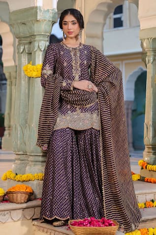 Silk Floret Butti Print Short Kurta Sharara Set 
