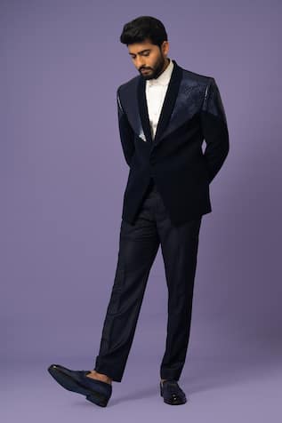 Yoseba Metallic Stripe Embroidered Blazer With Pant 