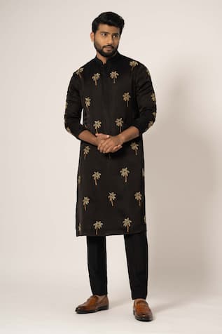 YOSEBA Tropical Tree Embroidered Kurta With Trouser 