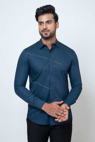 Yoseba Azure Collared Long Sleeve Shirt 