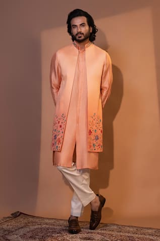 Yoseba Floral Thread Embroidered Nehru Jacket Set 