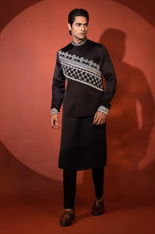 YOSEBA Abstract Embroidered Nehru Jacket Kurta Set 