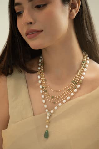 Layered Pearl Embellished Necklace 