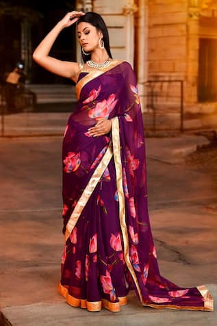 Bannhi Lotus Print Saree With Blouse 