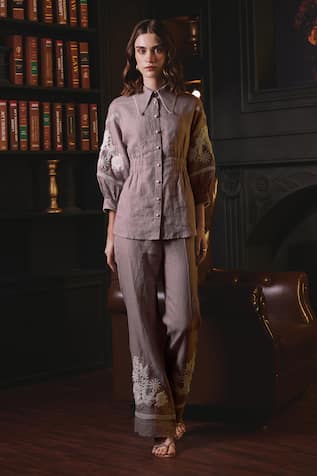 Label Deepika Nagpal Mila Floral Placement Embroidered Shirt & Pant Set 