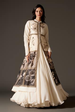 Rohit Bal Chanderi Gradient Pastel Floral Print Jacket 
