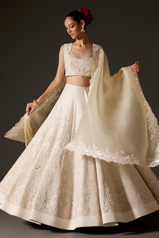 Rohit Bal Pastel Aari Combination Embroidered Lehenga Set 