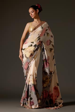 Rohit Bal Floral Blossom Print Saree & Unstitched Blouse Piece Set 