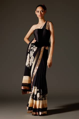 Rohit Bal Flower Vine Print Saree & Unstitched Blouse Piece Set 