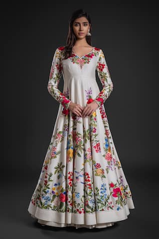 Rohit Bal Floral Bouquet Embroidered Yoke Anarkali Churidar Set 