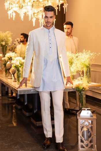 Amit Arora Crochet Jacket Set With Embroidered Kurta 