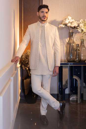 Amit Arora Crochet Bead Embroidered Jacket Pant Set 
