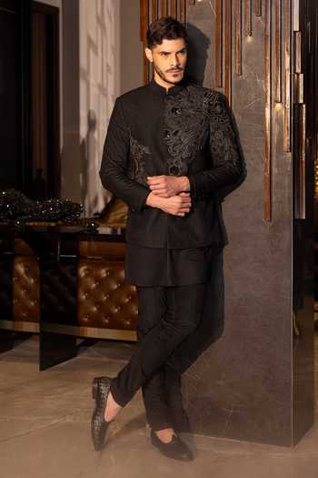 Amit Arora Bead Embroidered Textured Bandhgala Pant Set 