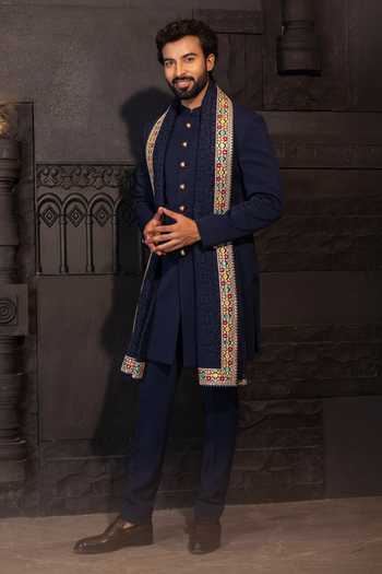 Amit Arora Knitted Sherwani Set With Sequin Embroidered Stole 