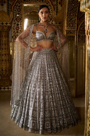 Seema Gujral Geometric Motif Embroidered Bridal Lehenga Set 