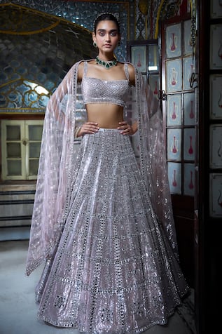 Seema Gujral Geometric Mirror Embroidered Bridal Lehenga Set 