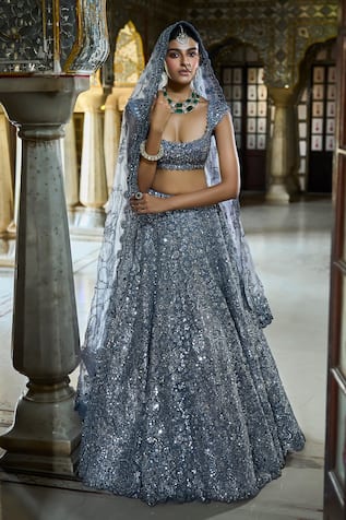 Seema Gujral Abstract Mirror Embroidered Bridal Lehenga Set 