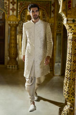 Seema Gujral Raw Silk Embroidered Sherwani Set 