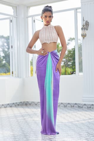 Masumi Mewawalla x AZA Ombre Skirt With Embroidered Blouse 