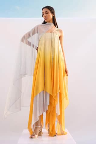 AKHL Ombre Asymmetric Kaftan With Scarf 