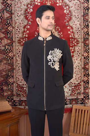 The House Of Diwans Floral Placement Embroidered Bandhgala Set 