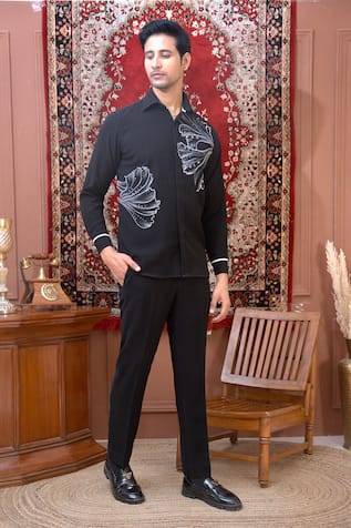 The House Of Diwans Floral Hand Painted Shirt & Trouser Set 