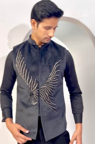 The House Of Diwans Bird Embroidered Bundi & Shirt Set 