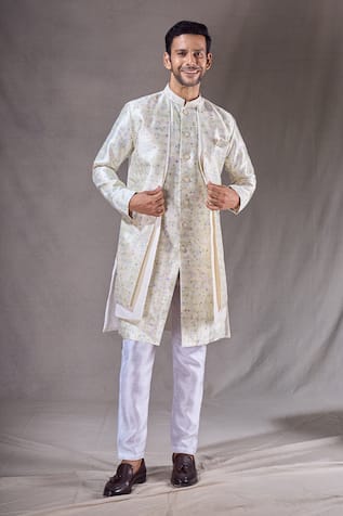 Aryavir Malhotra Diamond Butti Jacquard Pattern Sherwani With Pyjama 