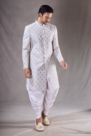 Aryavir Malhotra Geometric Embroidered Sherwani With Dhoti Pant 