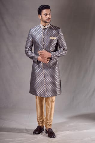 Aryavir Malhotra Flower Butti Pattern Sherwani With Contrast Pyjama 