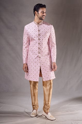 Aryavir Malhotra Floral Bloom Jaal Embroidered Sherwani With Contrast Pyjama 