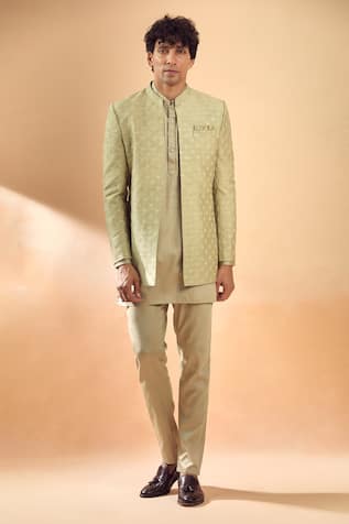 Sequin & Thread Embroidered Jacket & Kurta Set 