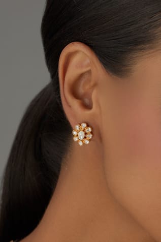 Moissanite Polki Embellished Floret Studs 