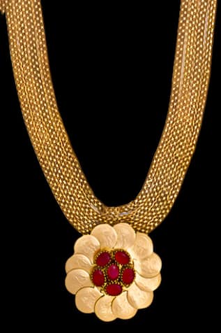 Kasu Coin Floral Pendant Necklace 