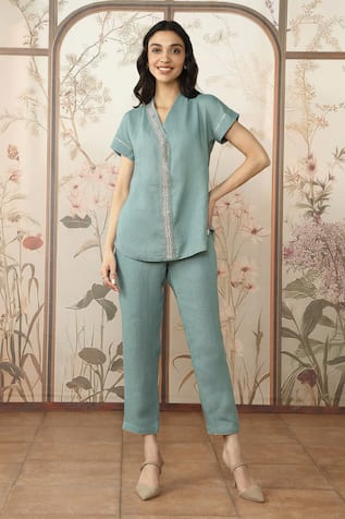 Starlight Wave Embellished Top With Pant 