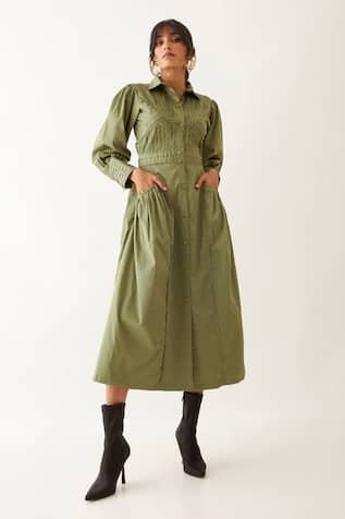 Noah Plain Pleated Bodice Midi Dress 