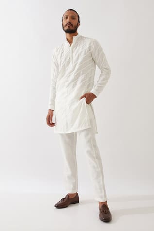 Son Of A Noble Snob Mason Broken Stripe Applique Kurta With Trouser 