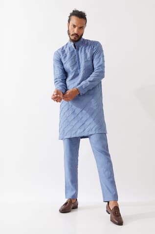 Mason Broken Striped Applique Kurta With Trouser 