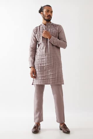 Son Of A Noble Snob Logan Checkered Pintuck & Pleated Kurta With Trouser 