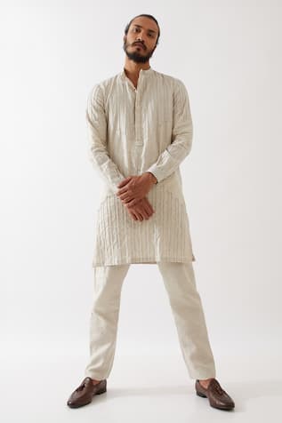 Son Of A Noble Snob Gabriel Pintuck & Stitchline Embroidered Kurta With Trouser 