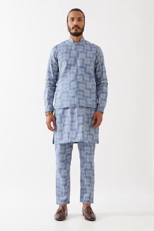 Floral Print Bundi & Kurta Set 
