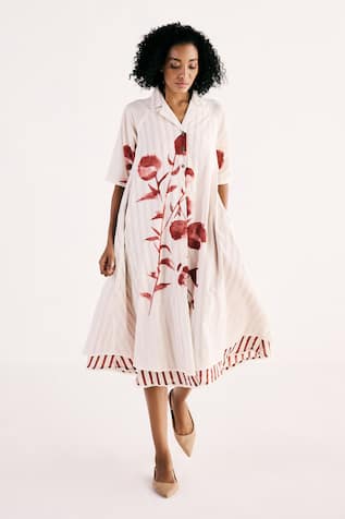 Kharakapas Wild Rose Print Shirt Dress 