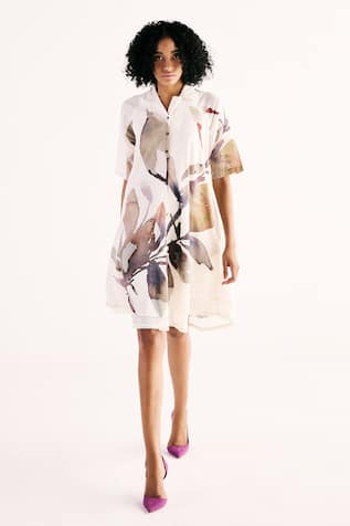 Kharakapas Ivory Bloom Print Shirt Dress 