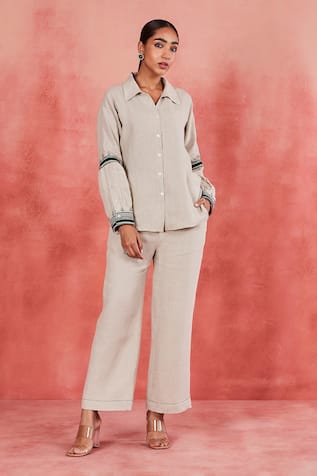 Sue Mue Akshi Thread Placement Embroidered Shirt & Pant Set 