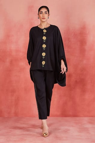 Sue Mue Ahana Placket Embroidered Kaftan Top & Pant Set 