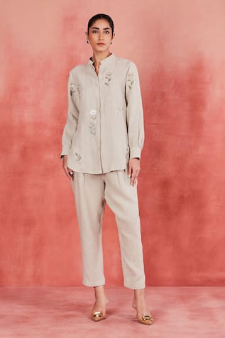 Sue Mue Vara Garden Embroidered Shirt & Pant Set 